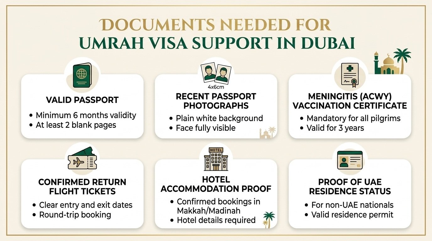 Documents needed for Umrah visa support in Dubai